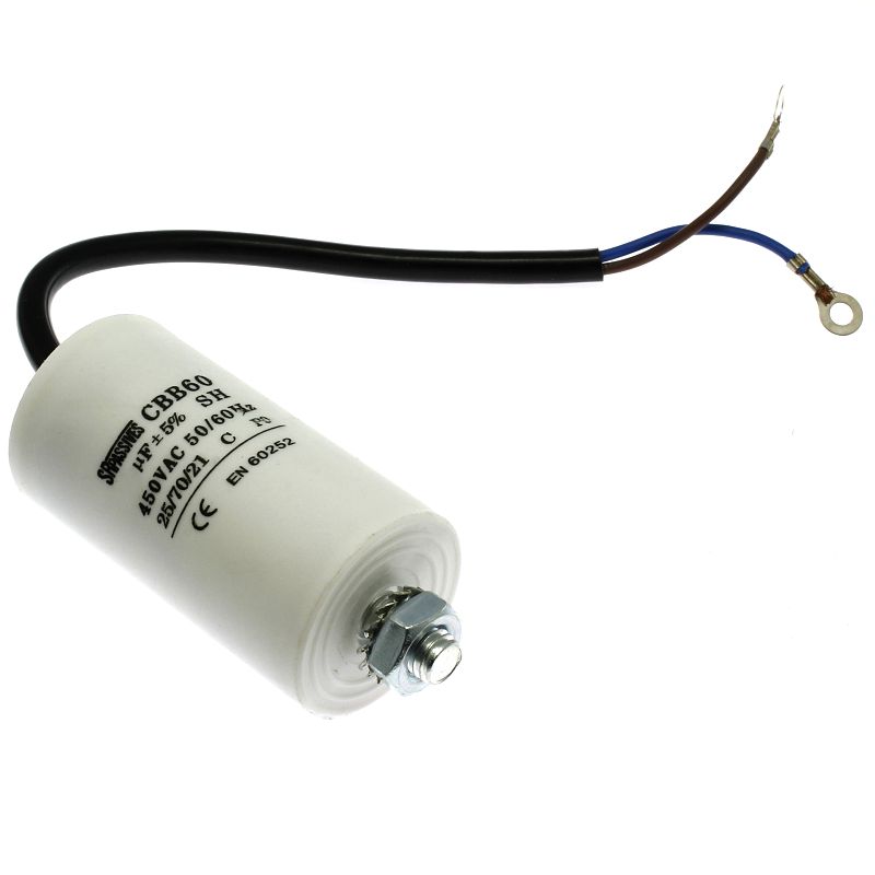 Rozběhový kondenzátor CBB60G 2.5uF/450V ±5% Očka M4 na kabelu SR PASSIVES CBB60G-2.5/450