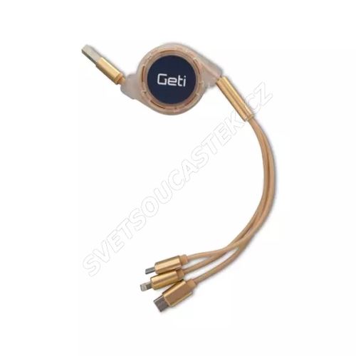Kábel Geti GCU 02 USB 3v1 zlatý samonavíjací
