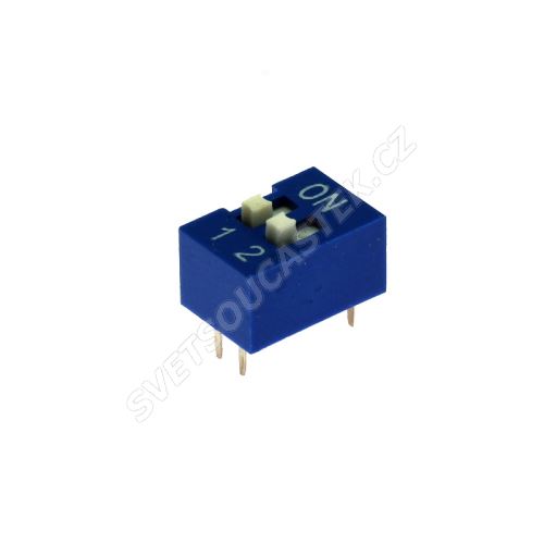 DIP přepínač 2pólový RM2.54 modrý Kaifeng KF1001-02PG-BLUE