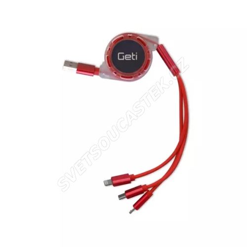 Kábel Geti GCU 02 USB 3v1 červený samonavíjací