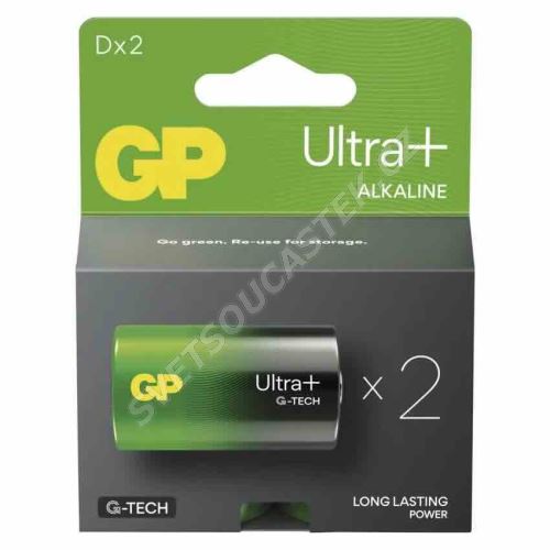 Alkalická baterie GP Ultra Plus LR20 (D), 2 ks v krabičce