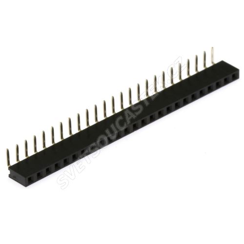 Dutinková lišta jednořadá 25 pinů RM2.54mm pozlacená úhlová 90° Xinya 114-A-S R 25G [D 5.7mm]