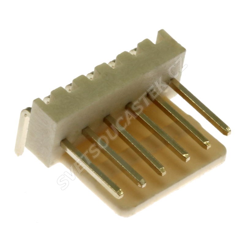 Konektor se zámkem 6 pinů (1x6) do DPS RM2.54mm úhlový 90° pozlacený Xinya 137-06 R G