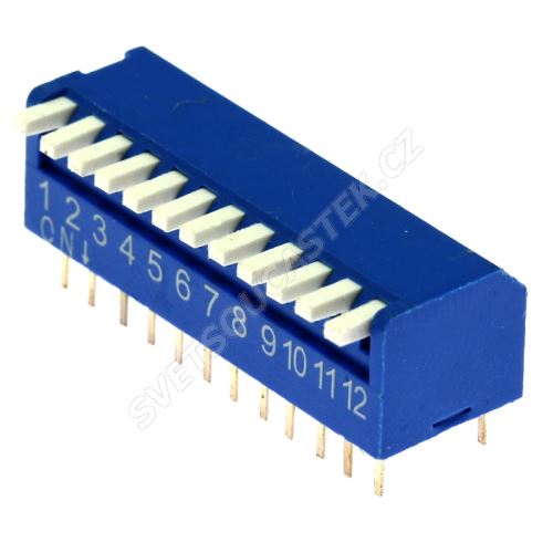 DIP přepínač PIANO 12pólový RM2.54 modrý Kaifeng KF1002-12PG-BLUE