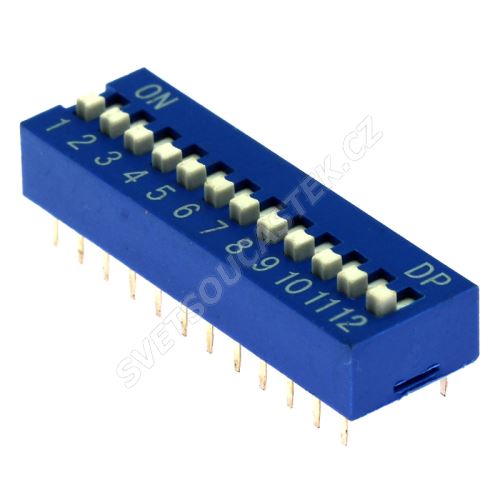 DIP přepínač 12pólový RM2.54 modrý Kaifeng KF1001-12PG-BLUE