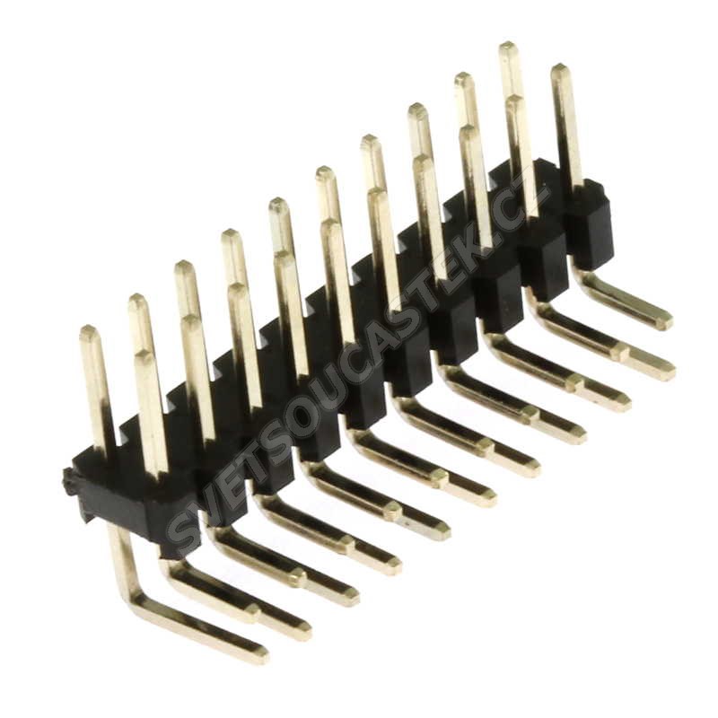 Lámací kolíková lišta dvouřadá 2x10 pinů RM2.54mm pozlacená úhlová 90° Xinya 112-A-D RV 20 G
