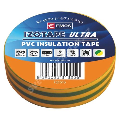 Izolační páska PVC zelenožlutá 15mm/10m