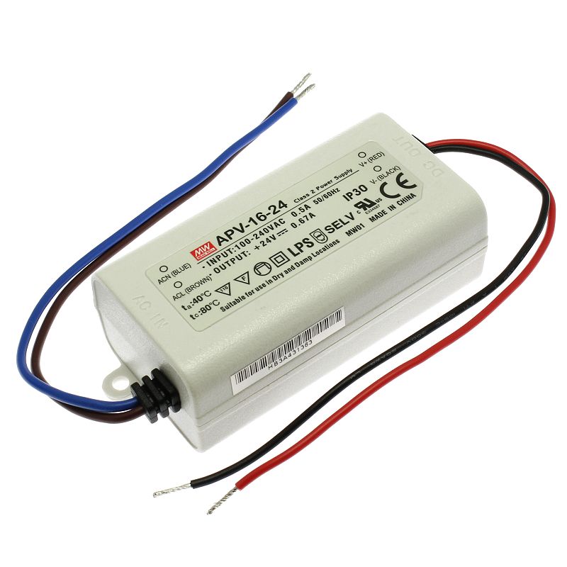 Napájecí zdroj pro LED pásky 16W 24V/0.67A IP30 Mean Well APV-16-24