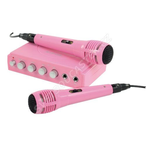 Karaoke mixer růžový + 2 mikrofony König HAV-KM11P
