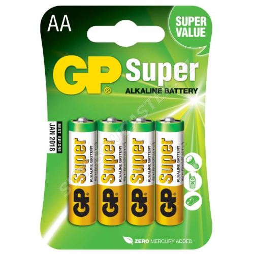 Alkalická baterie GP Super LR6 (AA), 4 ks v blistru