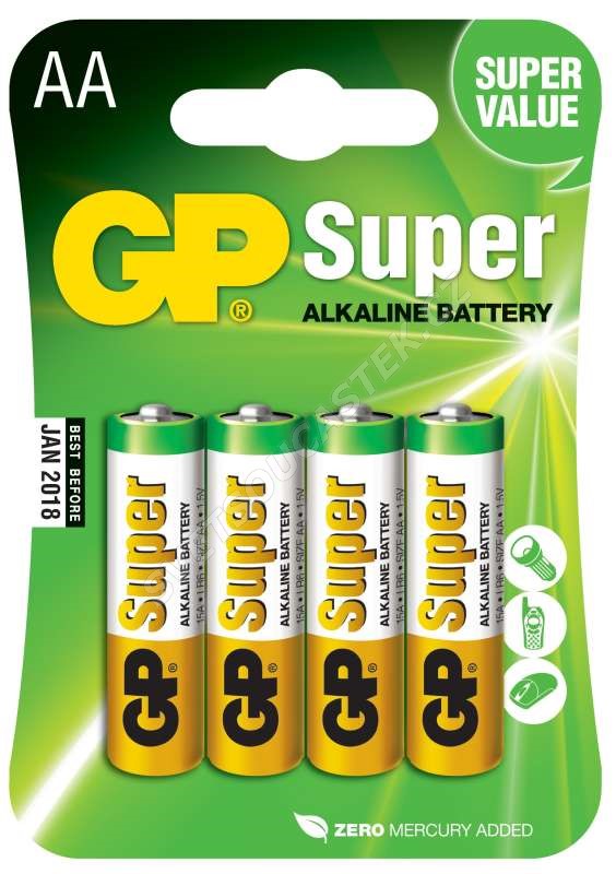Alkalická batéria GP Super LR6 (AA), 4 ks v blistri