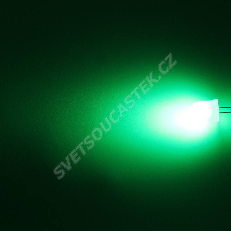LED 10mm zelená 2100mcd/50° difúzní Hebei 105PG2D
