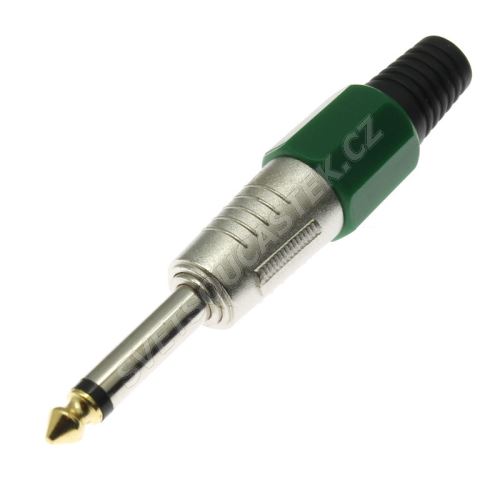 Vidlice Jack kovová 6.3mm na kabel MONO zelená