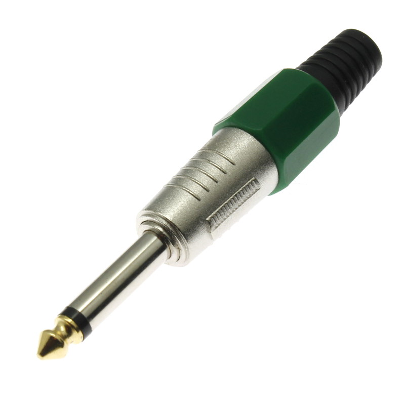Levně Vidlice jack kovová 6.3mm na kabel mono zelená