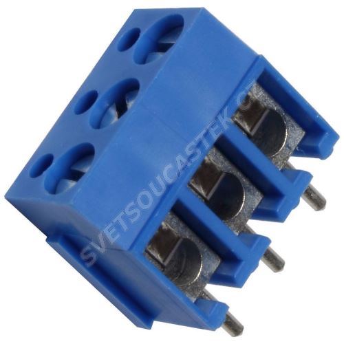 Šroubovací svorkovnice do DPS 3 kontakty 24A/250V RM 5.08mm modrá barva PTR AKZ120/3DS-5.08-V-BLUE