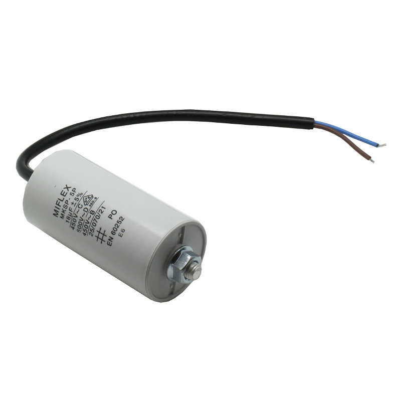 Rozběhový kondenzátor I150V618K-D 18uF/450V ±10% Kabely odizolované Miflex I150V618K-D