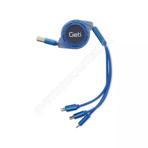 Kábel Geti GCU 02 USB 3v1 modrý samonavíjací