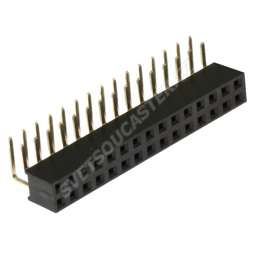 Dutinková lišta dvouřadá 2x15 pinů RM2.54mm pozlacená úhlová 90° Xinya 114-A-D R 30G [D 5.7mm]