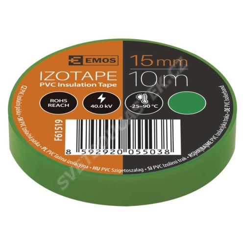 Izolační páska PVC zelená 15mm/10m