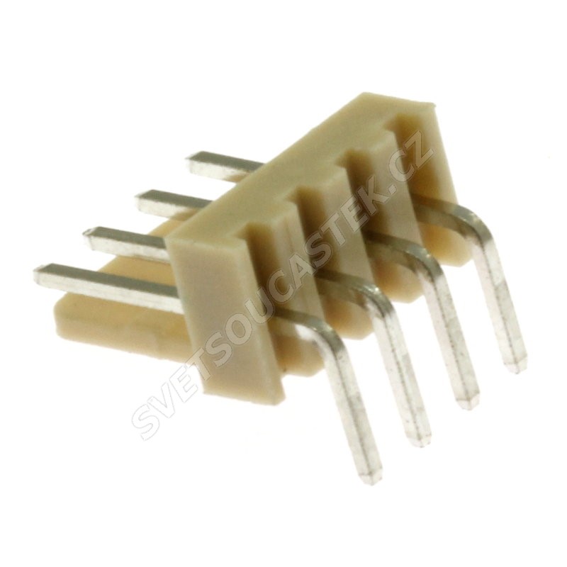 Konektor se zámkem 4 piny (1x4) do DPS RM2.54mm úhlový 90° pozlacený Xinya 137-04 R G