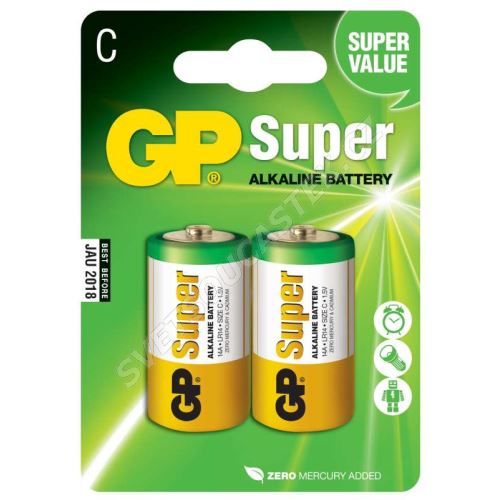 Alkalická baterie GP Super LR14 (C), 2 ks v blistru