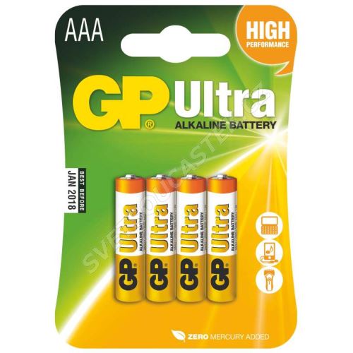 Alkalická baterie GP Ultra LR03 (AAA), 4 ks v blistru