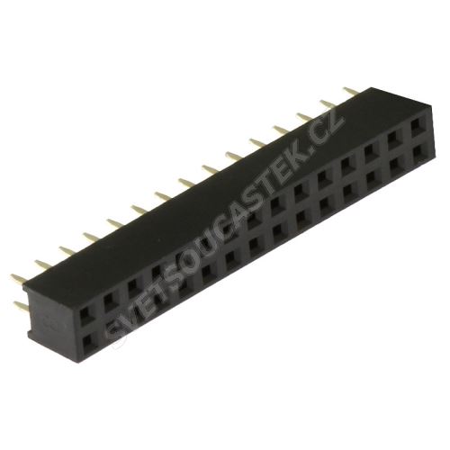 Dutinková lišta dvouřadá 2x15 pinů RM2.54mm pozlacená přímá Xinya 114-A-D S 30G [D 5.7mm]