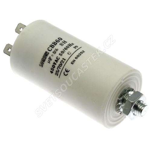 Rozběhový kondenzátor CBB60E 4.5uF/450V ±5% Faston 6.3mm SR PASSIVES CBB60E-4.5/450