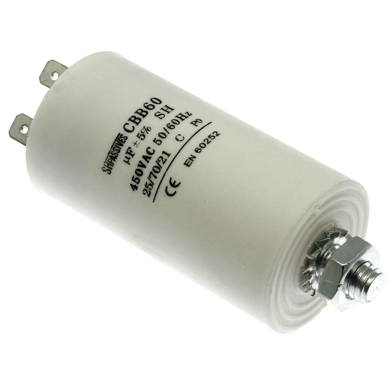 Rozběhový kondenzátor CBB60E 6uF/450V ±5% Faston 6.3mm SR PASSIVES CBB60E-6/450