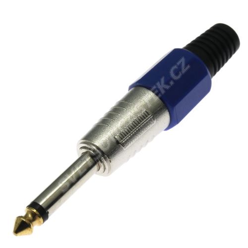 Vidlice Jack kovová 6.3mm na kabel MONO modrá