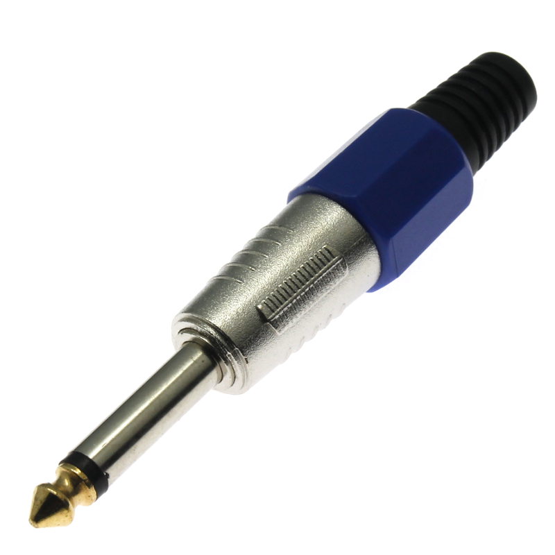 Levně Vidlice jack kovová 6.3mm na kabel mono modrá