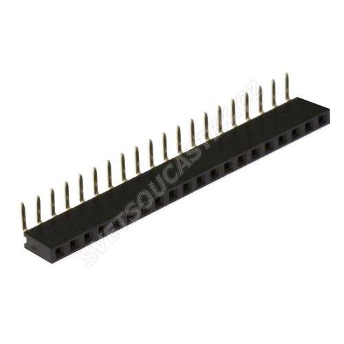 Dutinková lišta jednořadá 20 pinů RM2.54mm pozlacená úhlová 90° Xinya 114-A S R 20G [D 5.7mm]