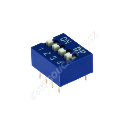 DIP přepínač 4pólový RM2.54 modrý Kaifeng KF1001-04PG-BLUE