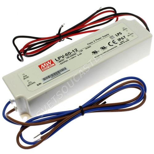 Napájací zdroj pre LED pásky 60W 12V / 5A IP67 Mean Well LPV-60-12