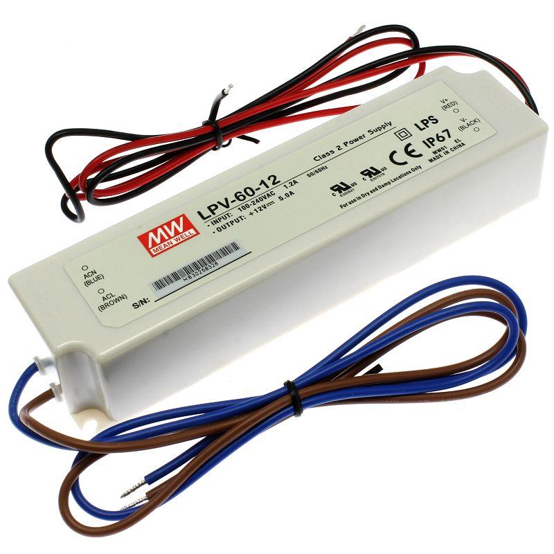 Napájecí zdroj pro LED pásky 60W 12V/5A IP67 Mean Well LPV-60-12