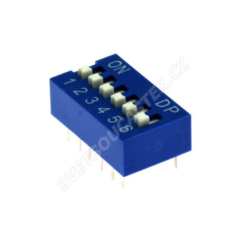 DIP přepínač 6pólový RM2.54 modrý Kaifeng KF1001-06PG-BLUE