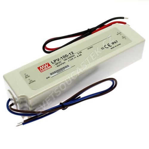 Napájecí zdroj pro LED pásky 100W 12V/8.5A IP67 Mean Well LPV-100-12