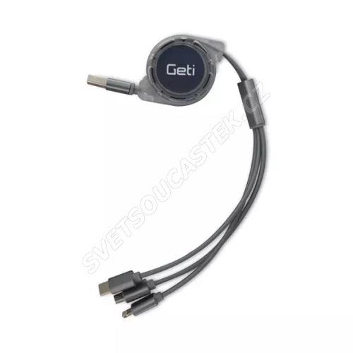 Kábel Geti GCU 02 USB 3v1 strieborný samonavíjací