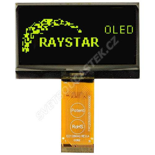 Grafický OLED displej Raystar RET012864GYPP3N00000