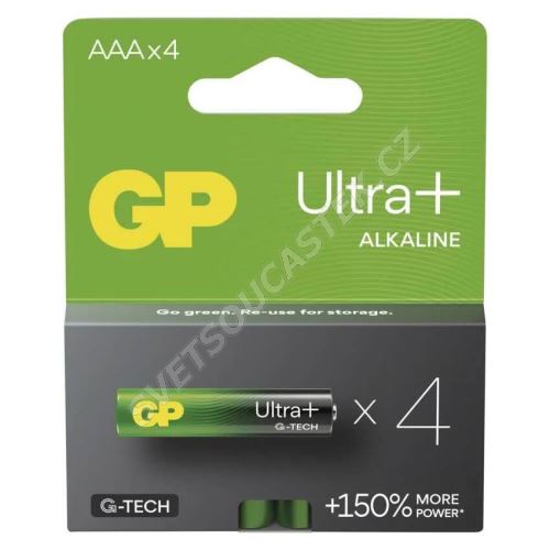 Alkalická baterie GP Ultra Plus LR03 (AAA), 4 ks v krabičce