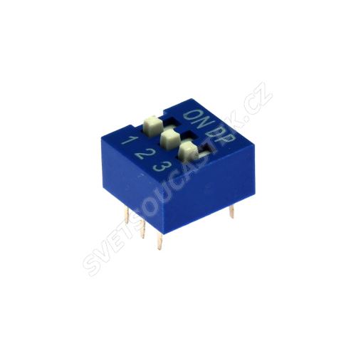 DIP přepínač 3pólový RM2.54 modrý Kaifeng KF1001-03PG-BLUE