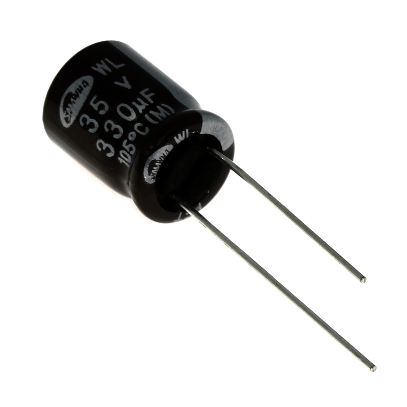 Levně Elektrolytický kondenzátor radiální e 330uf/35v 10x16 rm5 105°c low esr samwha wl1v337m10016bb