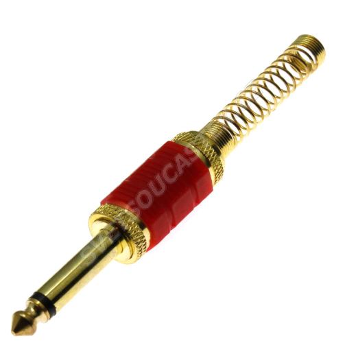 Vidlice Jack kovová 6.3mm na kabel MONO zlatá s červeným pruhem
