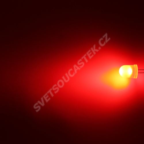 LED 10mm červená 1100mcd/50° difúzní Hebei 105MR2D