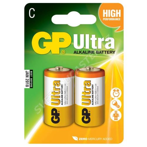 Alkalická baterie GP Ultra LR14 (C), 2 ks v blistru