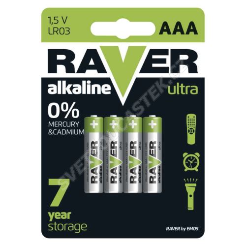 Alkalická batéria RAVER LR03 (AAA), 4 ks v blistri