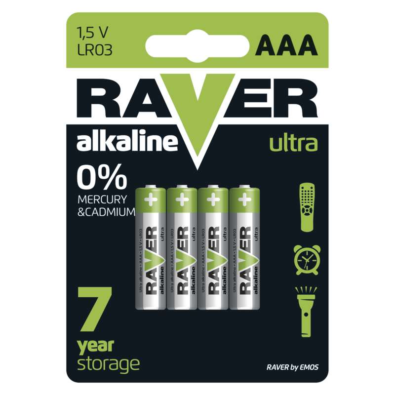 Levně Alkalická baterie raver lr03 (aaa), 4 ks v blistru